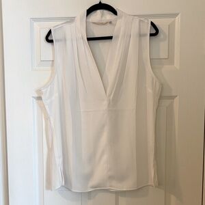 Soft Surroundings White Sleeveless V-Neck Pleated Blouse